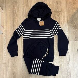 Mebie Baby Navy Stripes Hooded French Terry Set - 7yr